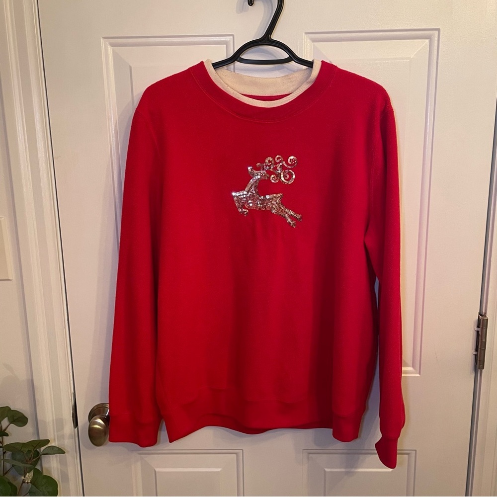 Vintage Red Sweater with Silver Reindeer